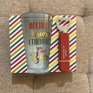 Holiday Cheer Beer Glass and Bottle Opener Set